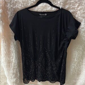 Black Sequin Short Sleeve Top